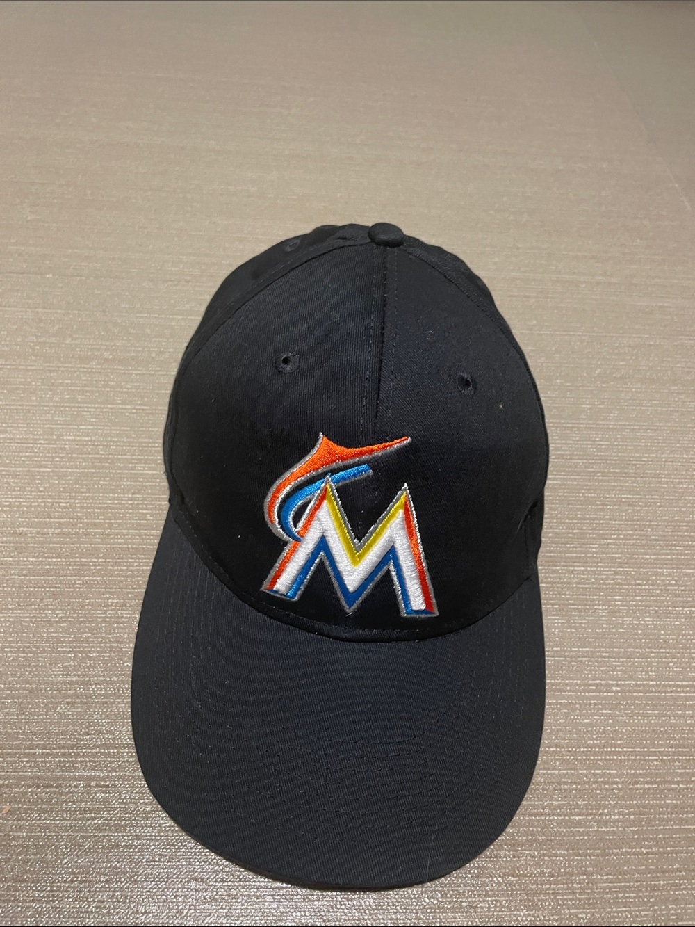 MLB Miami Marlins Black Cap with Multicolor Embroidered Logo